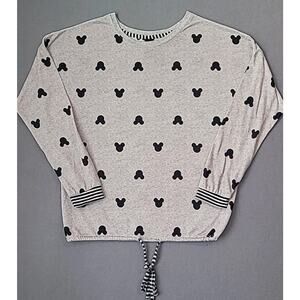 Disney Womens Sleepwear Gray Mickey Mouse Allover Long Sleeve Tie Waist M